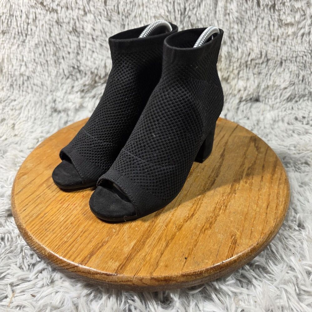 White Mountain Ankle Booties Tara-C Womens 5.5 Black Knit Fabric Peep Toe Boots